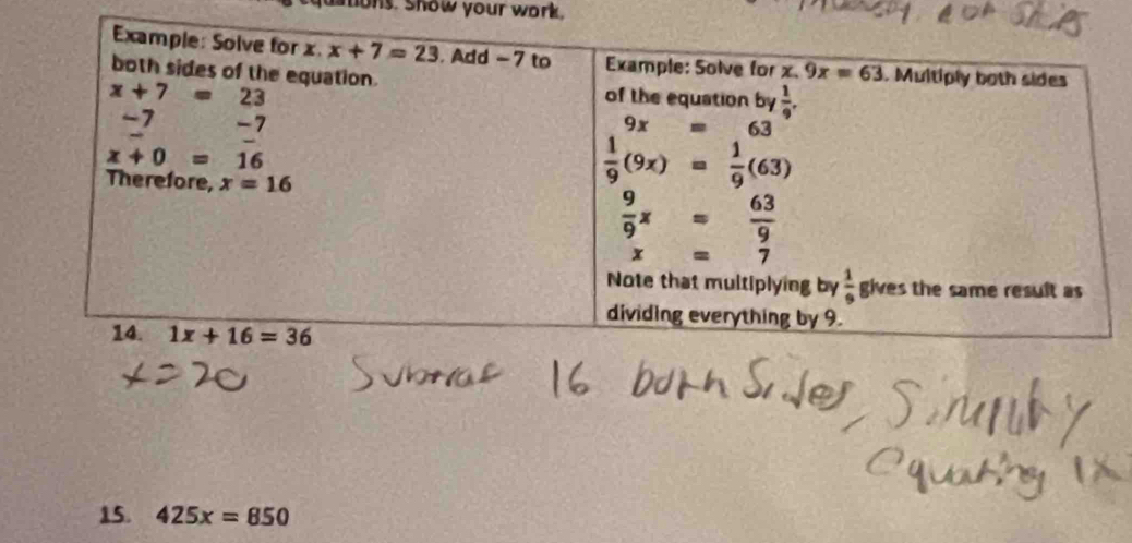 atons. show your work.
15. 425x=850