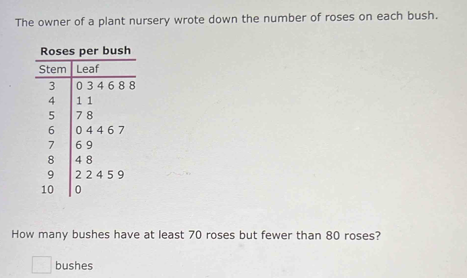 Solved: The owner of a plant nursery wrote down the number of roses on ...