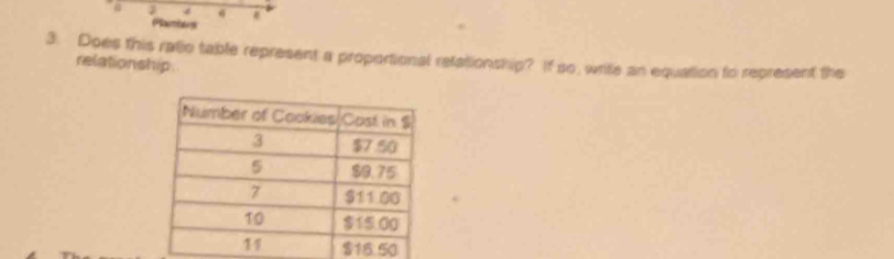 4 σ
3. Does this ratio table represent a proportional relationship? If so, write an equation to represent the 
relationship