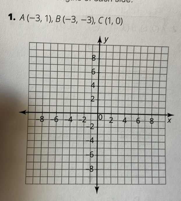 A(-3,1), B(-3,-3), C(1,0)