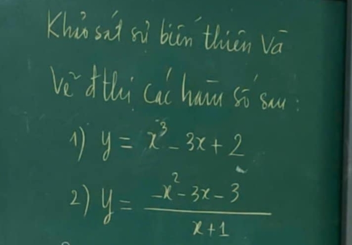 Khū sai sì bùān thiān vá
ve Ihi cac hau sō so
y=x^3-3x+2
2) y= (-x^2-3x-3)/x+1 