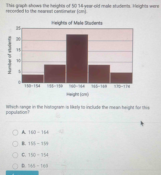 Solved: This graph shows the heights of 50 14-year-old male students ...