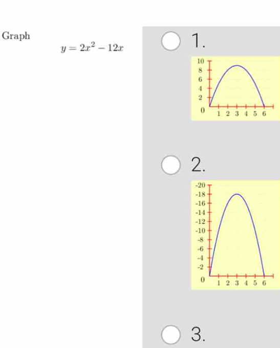 Graph
y=2x^2-12x
1. 
2. 
3.