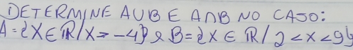 DETERMINE AUBEANBNO CAS0:
A= x∈ R/x>-4 2 B= x∈ R/2