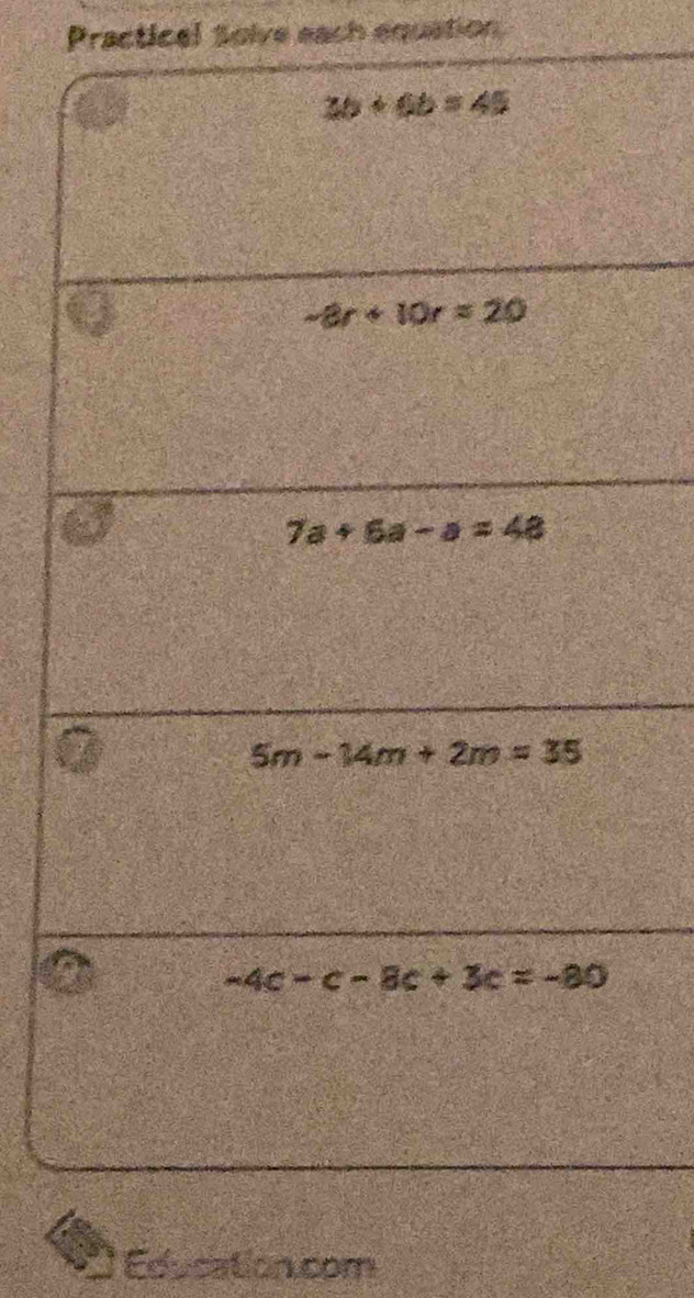 Practical Solve each equation
Education.com