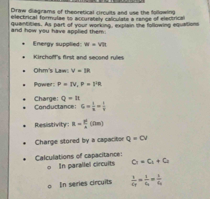 Solved: Draw diagrams of theoretical circuits and use the following ...