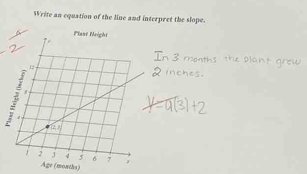 Write an equation of the line and interpret the slope.
6 
Age (months)