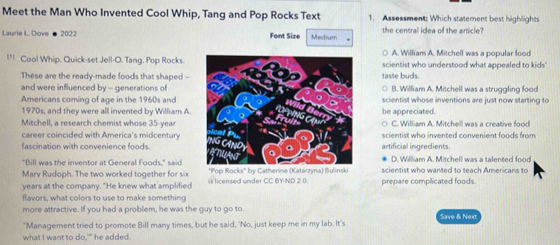Solved: Meet the Man Who Invented Cool Whip, Tang and Pop Rocks Text 1 ...