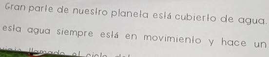 Gran parte de nuestro planeta está cubierto de agua. 
esta agua siempre está en movimiento y hace un 
a