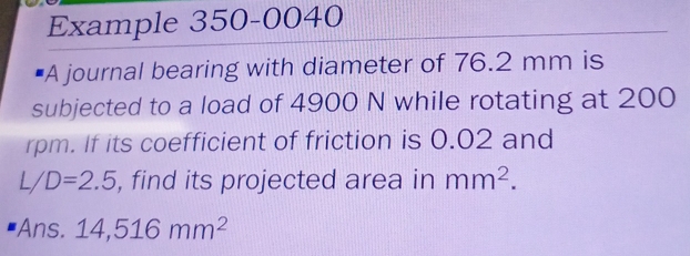 Solved: Example 350-0040 A journal bearing with diameter of 76.2 mm is ...