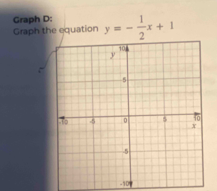 Graph D: 
Graph the equation y=- 1/2 x+1
-10