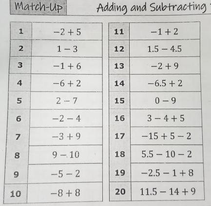 Match-Up Adding and Subtracting
y  a m   or