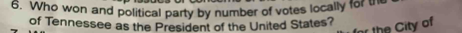 Who won and political party by number of votes locally for t 
of Tennessee as the President of the United States? 
the City of