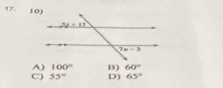 A ) 100° B) 60°
C) 55° D) 65°