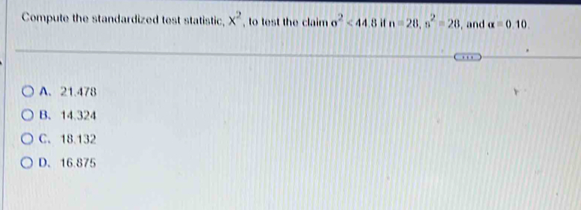 Solved: Compute the standardized test statistic, x^2 , to test the ...