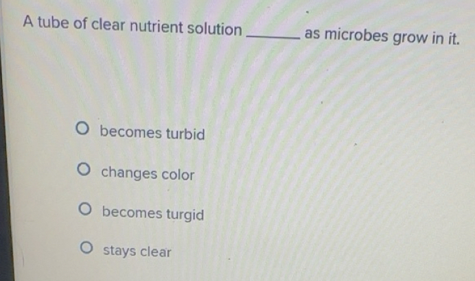 Solved: A tube of clear nutrient solution _as microbes grow in it ...