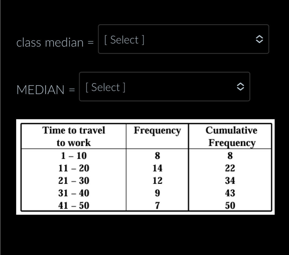 class median = [ Select ]
MEDIAN = [ Select ]