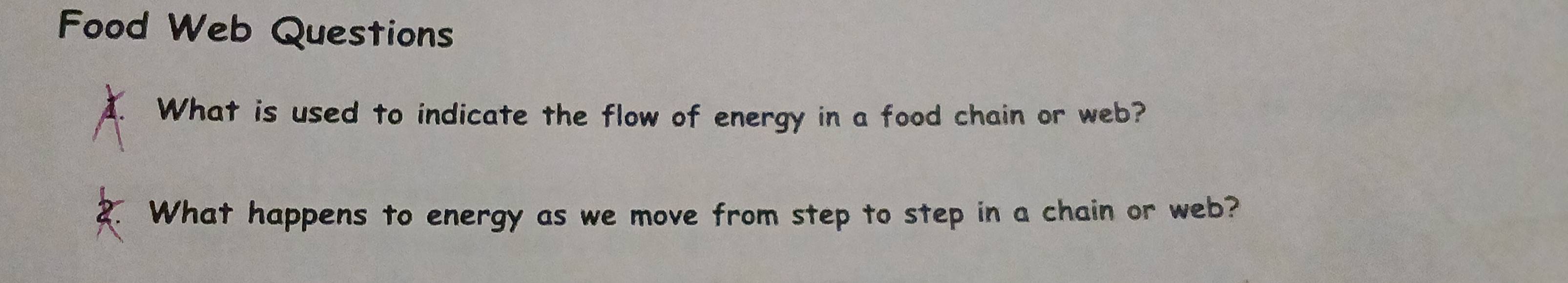 Solved: Food Web Questions What is used to indicate the flow of energy ...