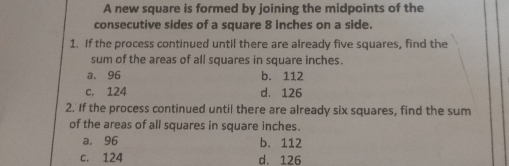 Solved: A new square is formed by joining the midpoints of the ...