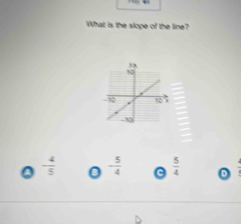 What is the slope of the line?
- 4/5  0 - 5/4  a  5/4  D