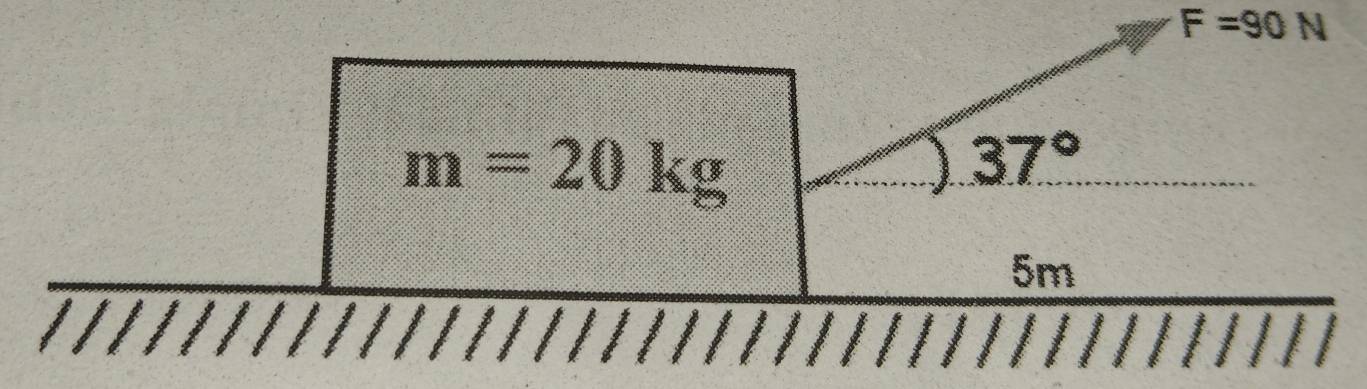 F=90N
m=20kg
37°
5m