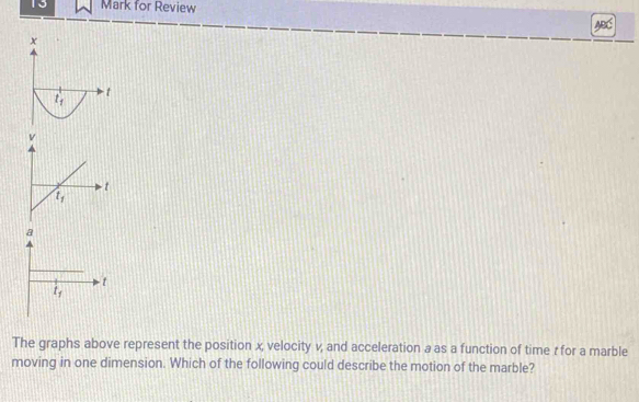 Solved: for Review The graphs above represent the position x velocity v ...