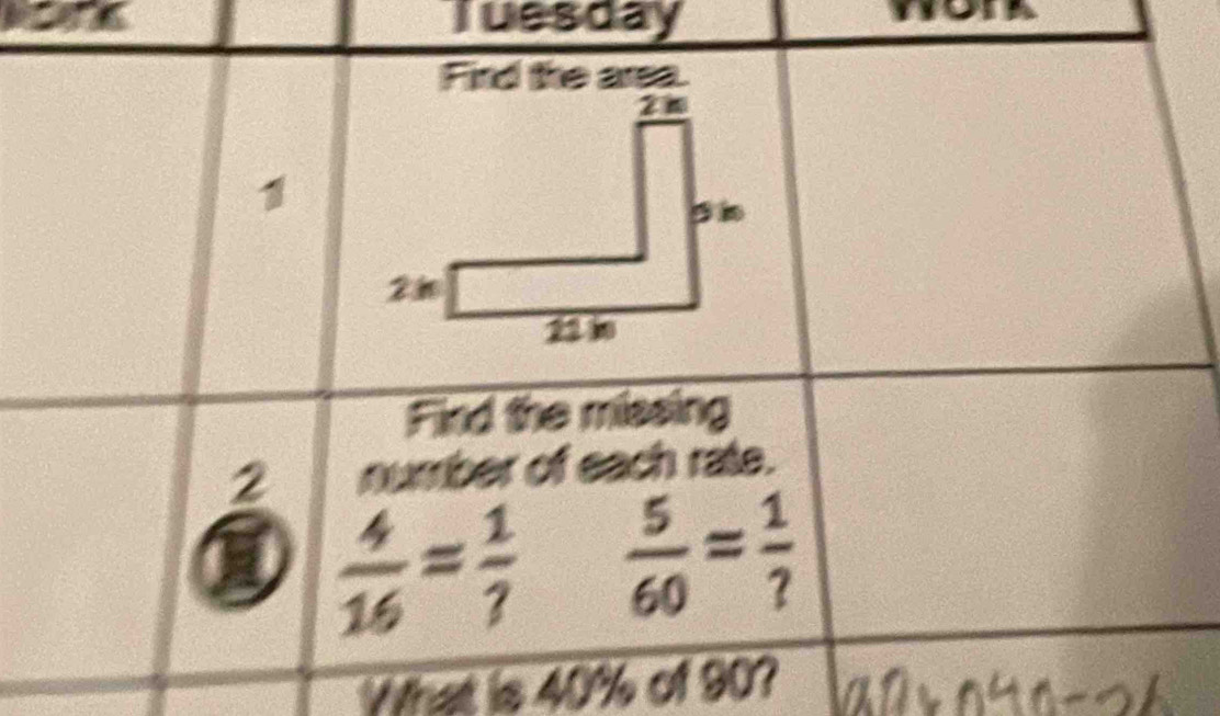 Tuesday
What is 40% of 9