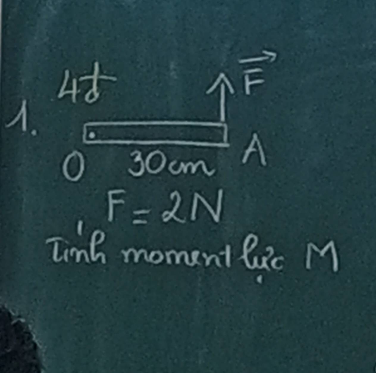 4d^
F
A. 
0 30cm
A
F=2N
Tinh moment lic M