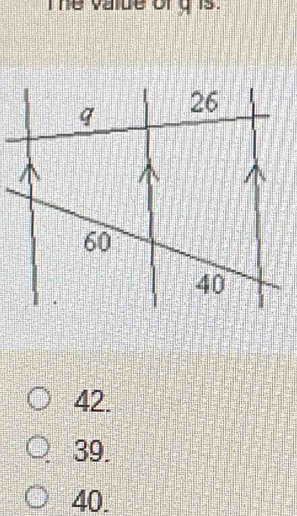 The value of g is.
42.
39.
40.