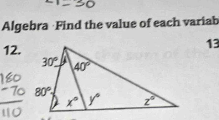 Algebra ·Find the value of each variab
12.
13