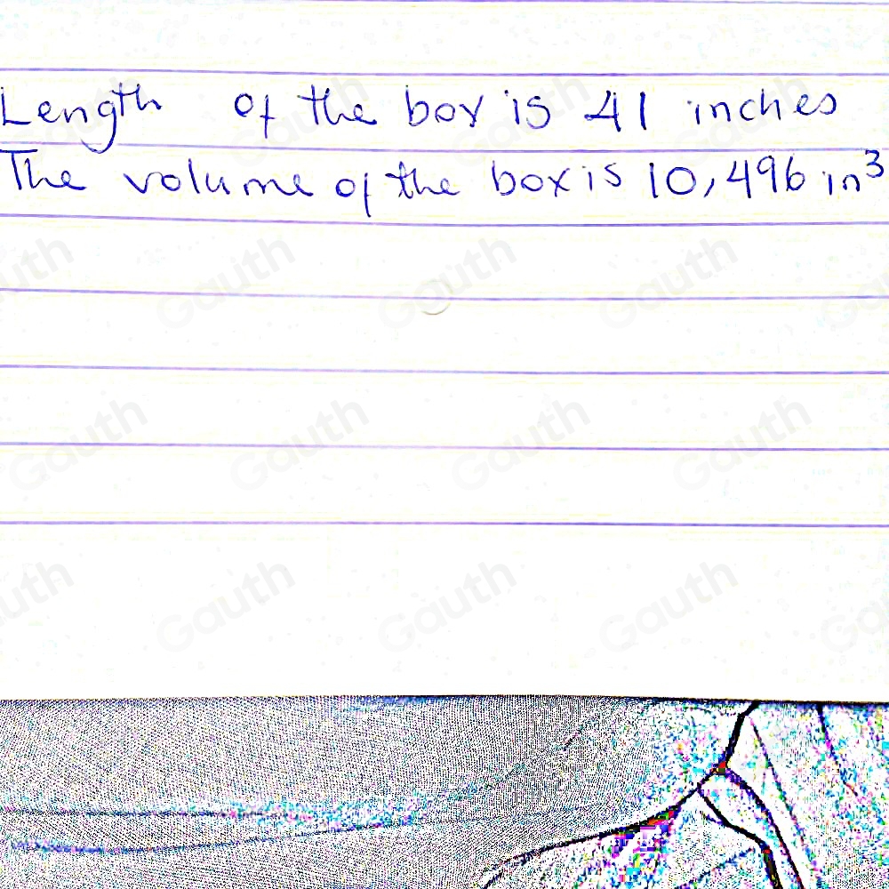 Length of the boy is 41 inches
The volume of the box is 10,496in^3