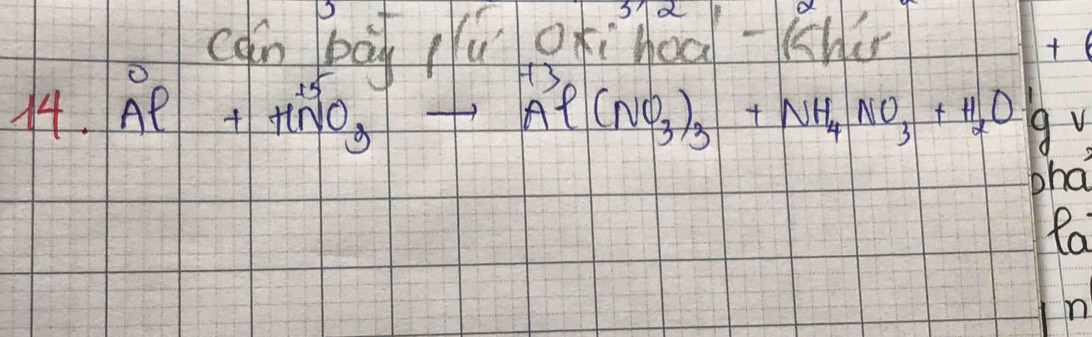 od 
cān bài qu Okìhoà-Khi 
14. Al+HNO_3to Al(NO_3)_3+NH_4NO_3+H_2O gv 
pha 
Ra
m