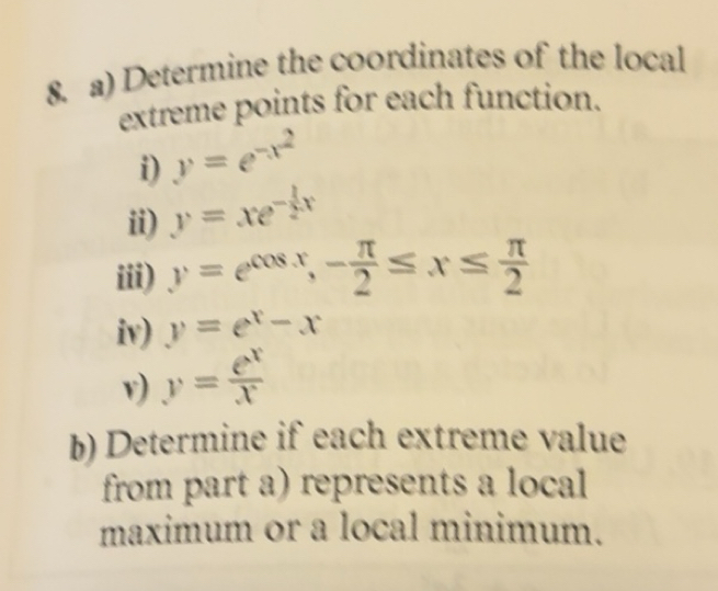 Solved: Determine the coordinates of the local extreme points for each ...