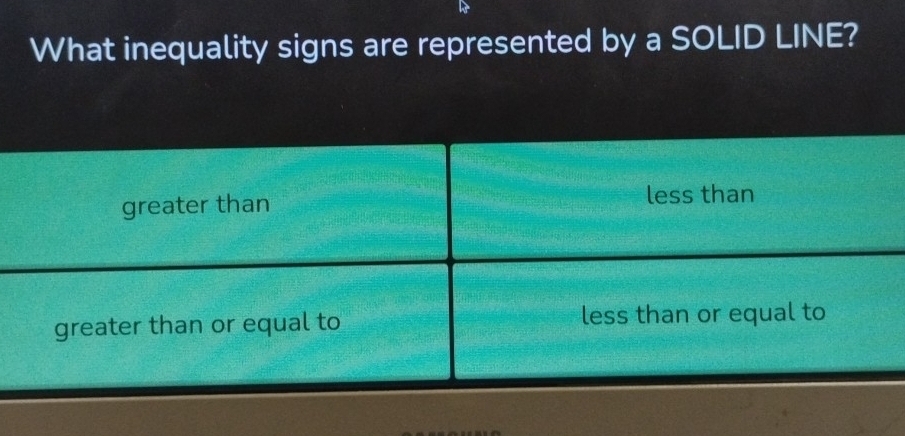 What inequality signs are represented by a SOLID LINE?