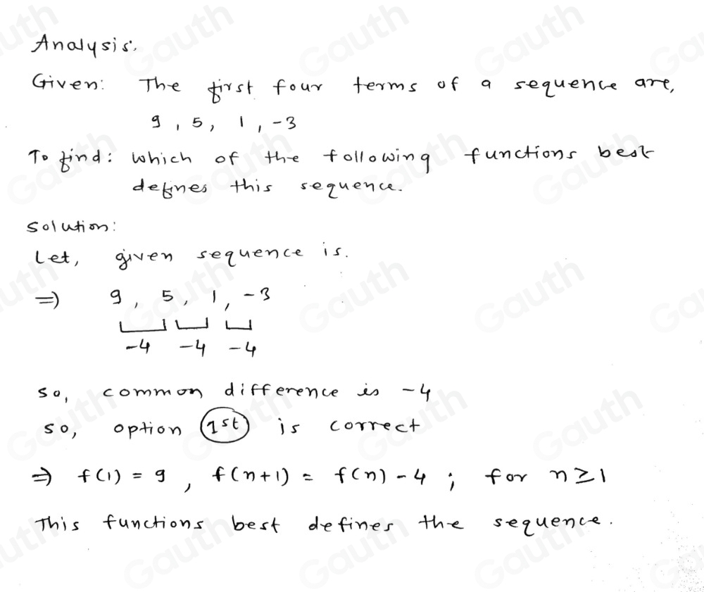 Solved: The first four terms of a sequence are shown below: 9, 5, 1, -3 ...
