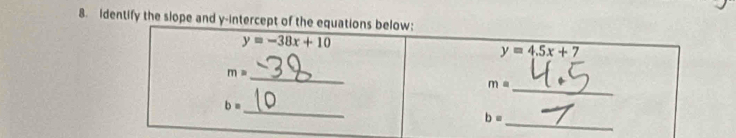 identify the slope and y-intercept of the eq