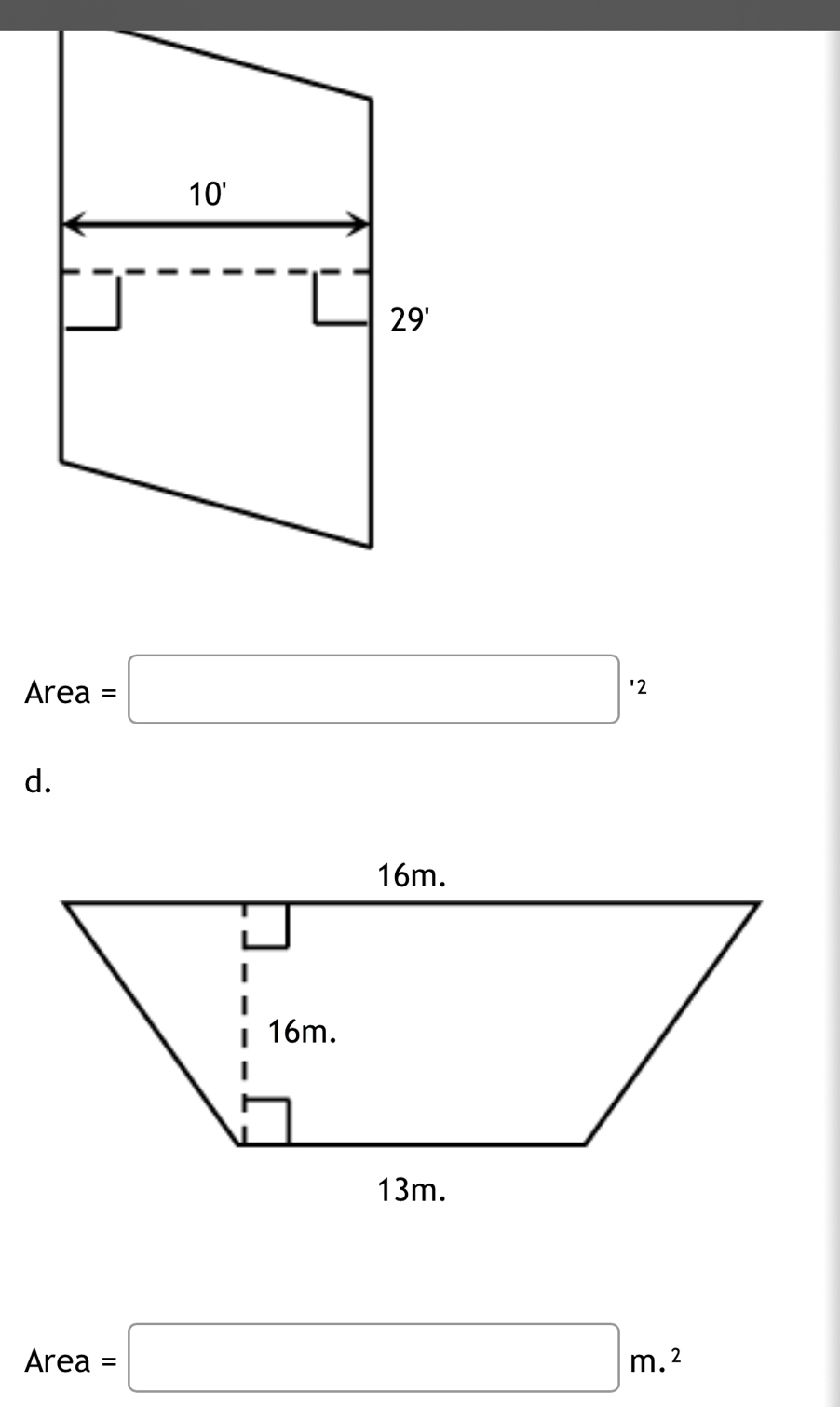 Area =□°2
d.
Area=□ m.^2