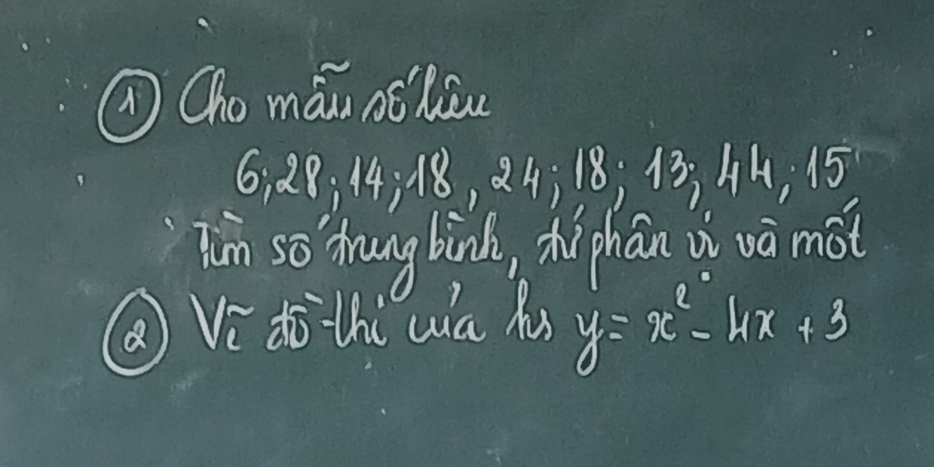 Cho máu nclāu
6; 28; 14 : 18, 84; 18; 13; 44; 15
him so Tung binh, thi phan i và mot 
(Q Vi ¢òthi wia hu y=x^2-4x+3