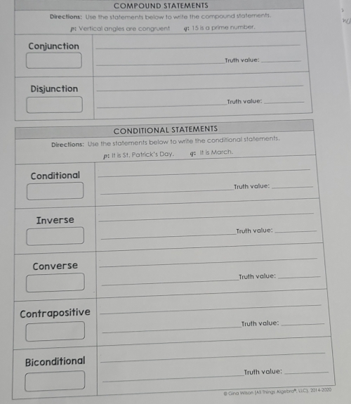 COMPOUND STATEMENTS 
@ Gina Wilson (All hings Algebra®, LLC), 2014-2020