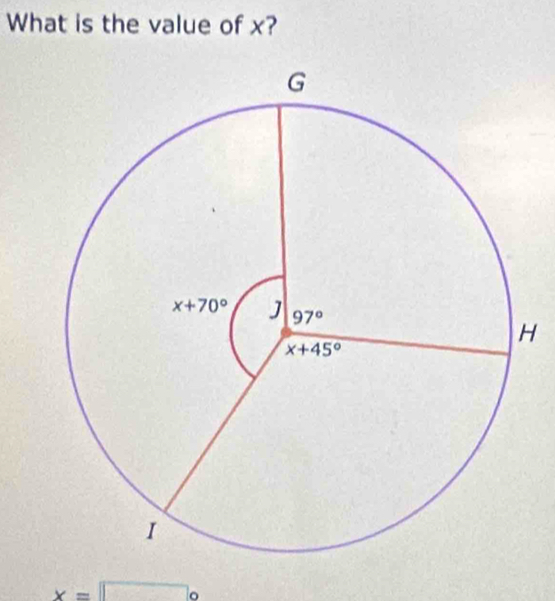 What is the value of x?
H
x=□ ^circ 