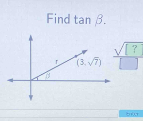 Find tan beta .
 sqrt([?])/[] 
Enter