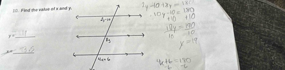 Find the value of x and y. 
_ y=
_ x=