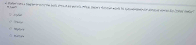 audert uses a dagram to show the soite sues of the panets. Which planel's diameter would be appronmately the distance acrose the United States 
(1 psint)