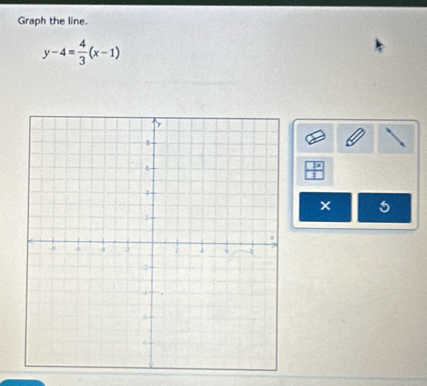 Graph the line.
y-4= 4/3 (x-1)
 5x/10 
5