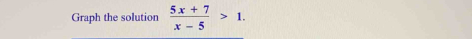 Graph the solution  (5x+7)/x-5 >1.