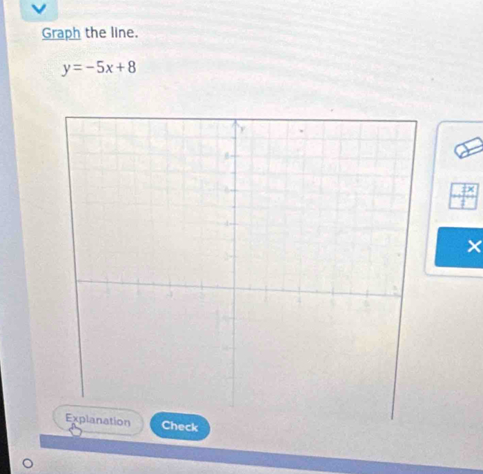 Graph the line.
y=-5x+8
1 
t 
×