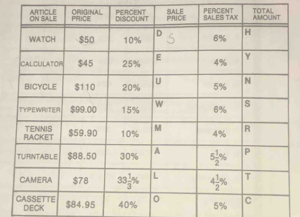 SALE PERCENT TOTAL
DECK