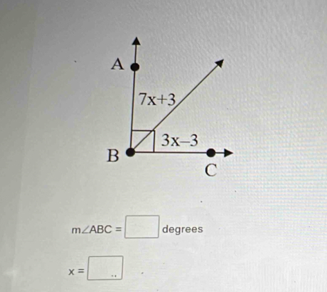 m∠ ABC=□ degre es
x=□