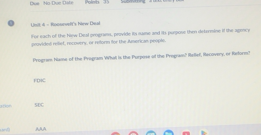 Solved: Due No Due Date Points 35 Submitting a text en tr y 1 Unit 4 ...