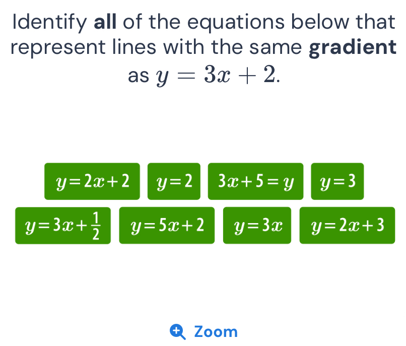 Solved: Identify all of the equations below that represent lines with ...